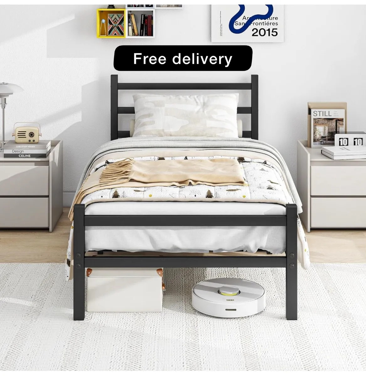 3ft Single Bed Frame with Headboard - Image 1