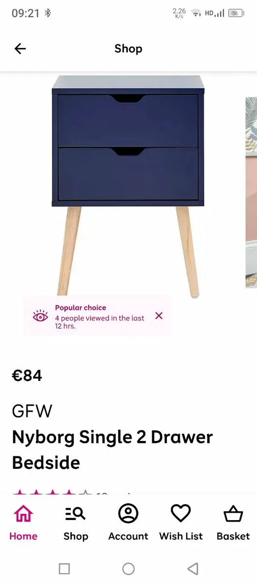 2x bedside drawers navy/ blue