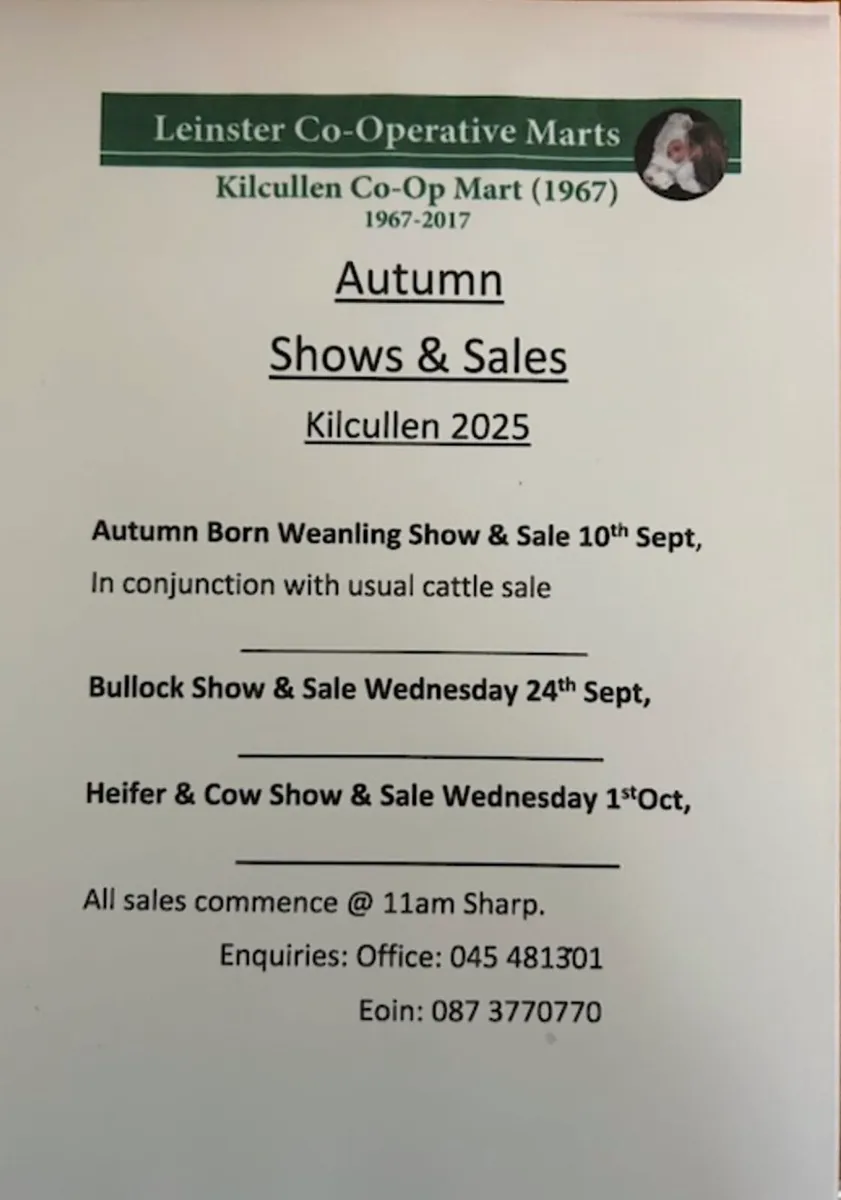 Kilcullen mart SHOW&SALE Dates - Image 1