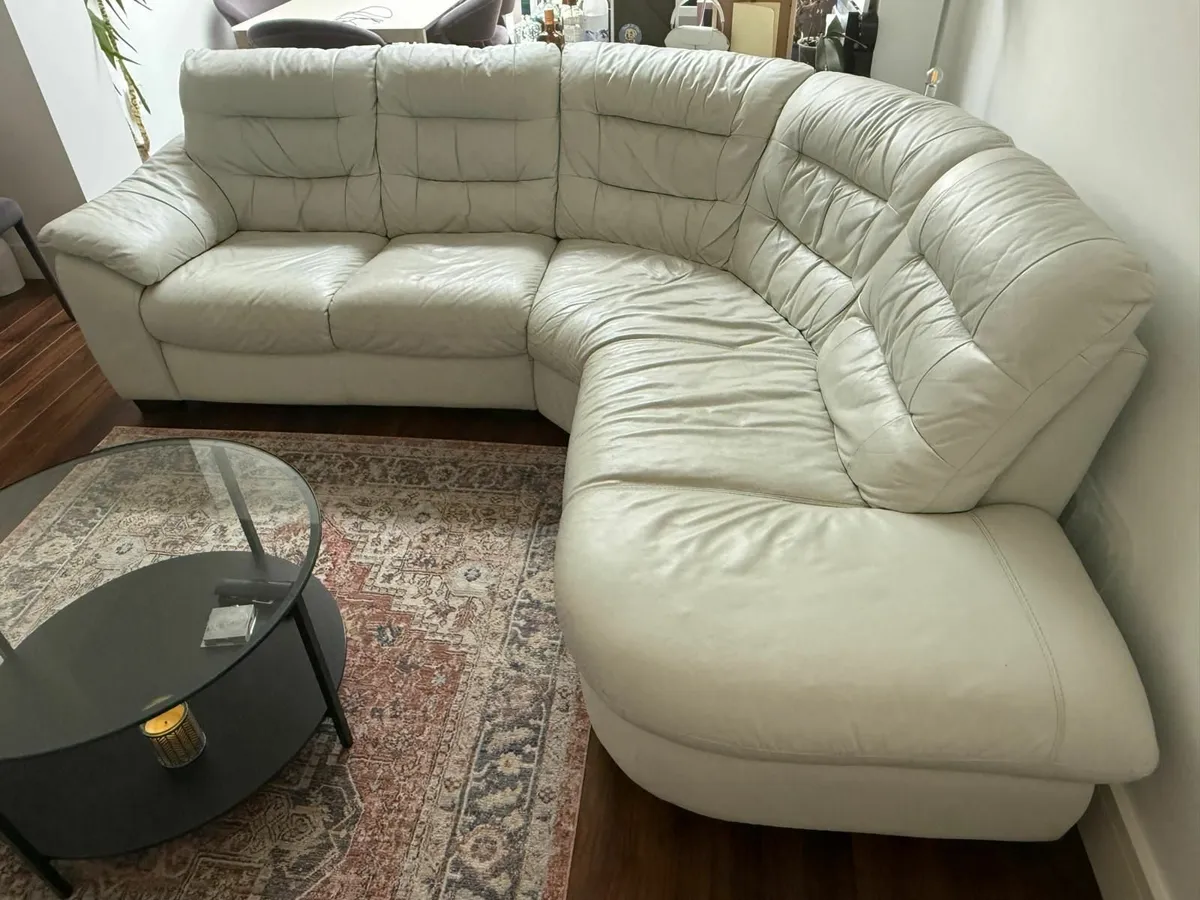 DFS White Leather Corner Sofa - Image 1