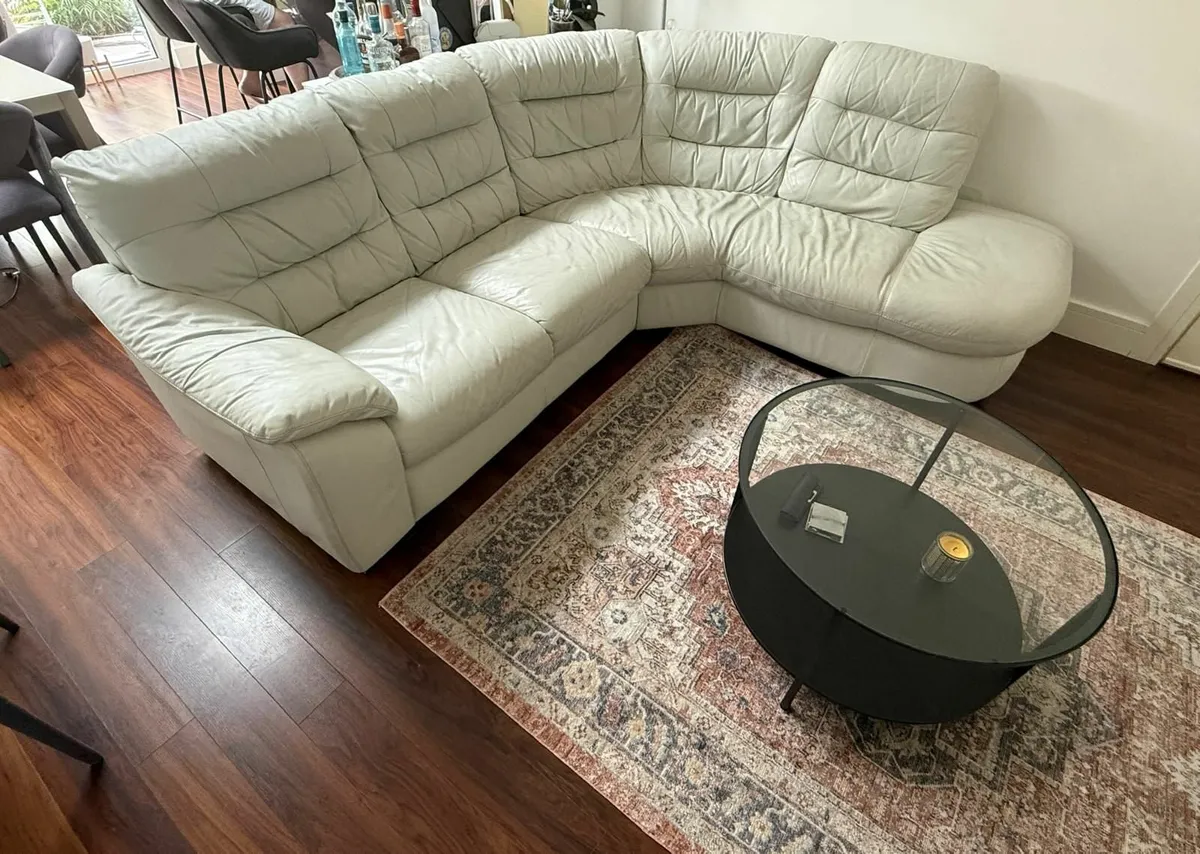 DFS White Leather Corner Sofa - Image 2