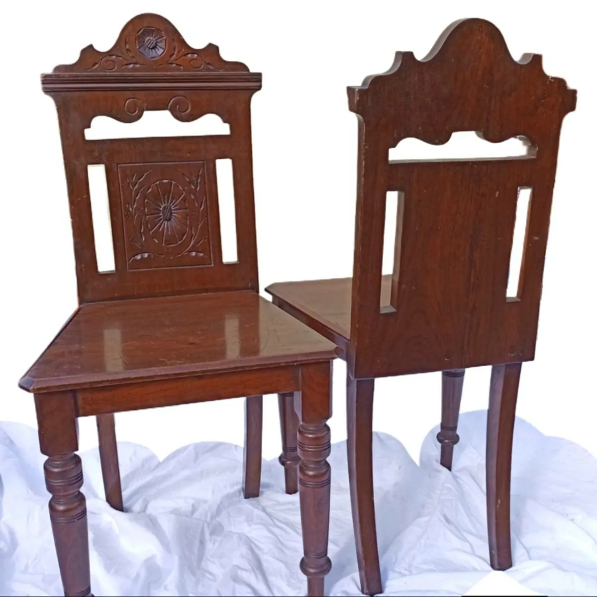 📍 CLEARANCE: PAIR of 19thC. Mahogany Hall Chairs - Image 3