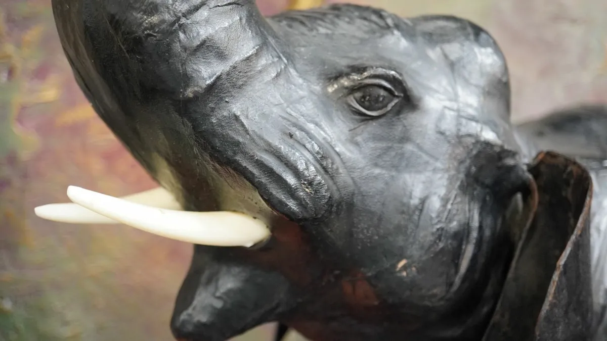 Vintage Leather Elephant Statue - Image 3