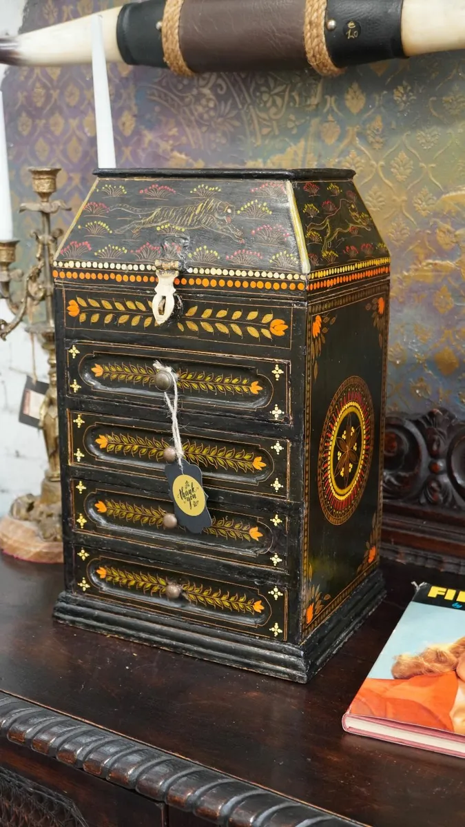 Hand-Painted Anglo-Indian Wooden Chest with Drawer - Image 1