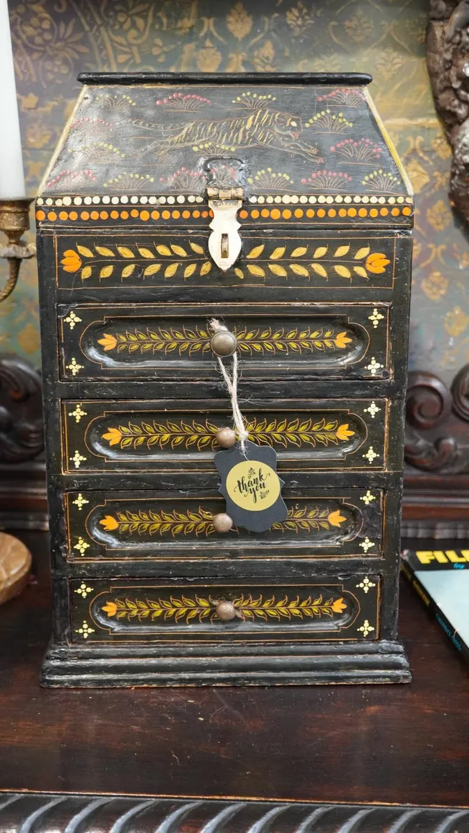 Hand-Painted Anglo-Indian Wooden Chest with Drawer - Image 2