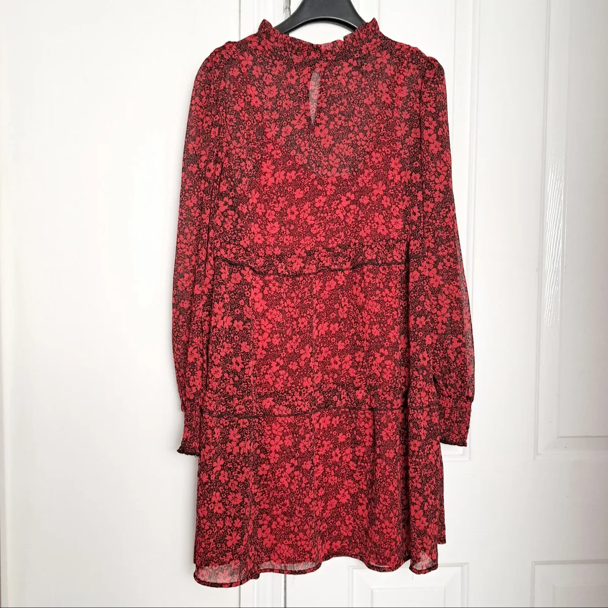 New Look Red Sheer Floral Tiered Dress 10UK - Image 1