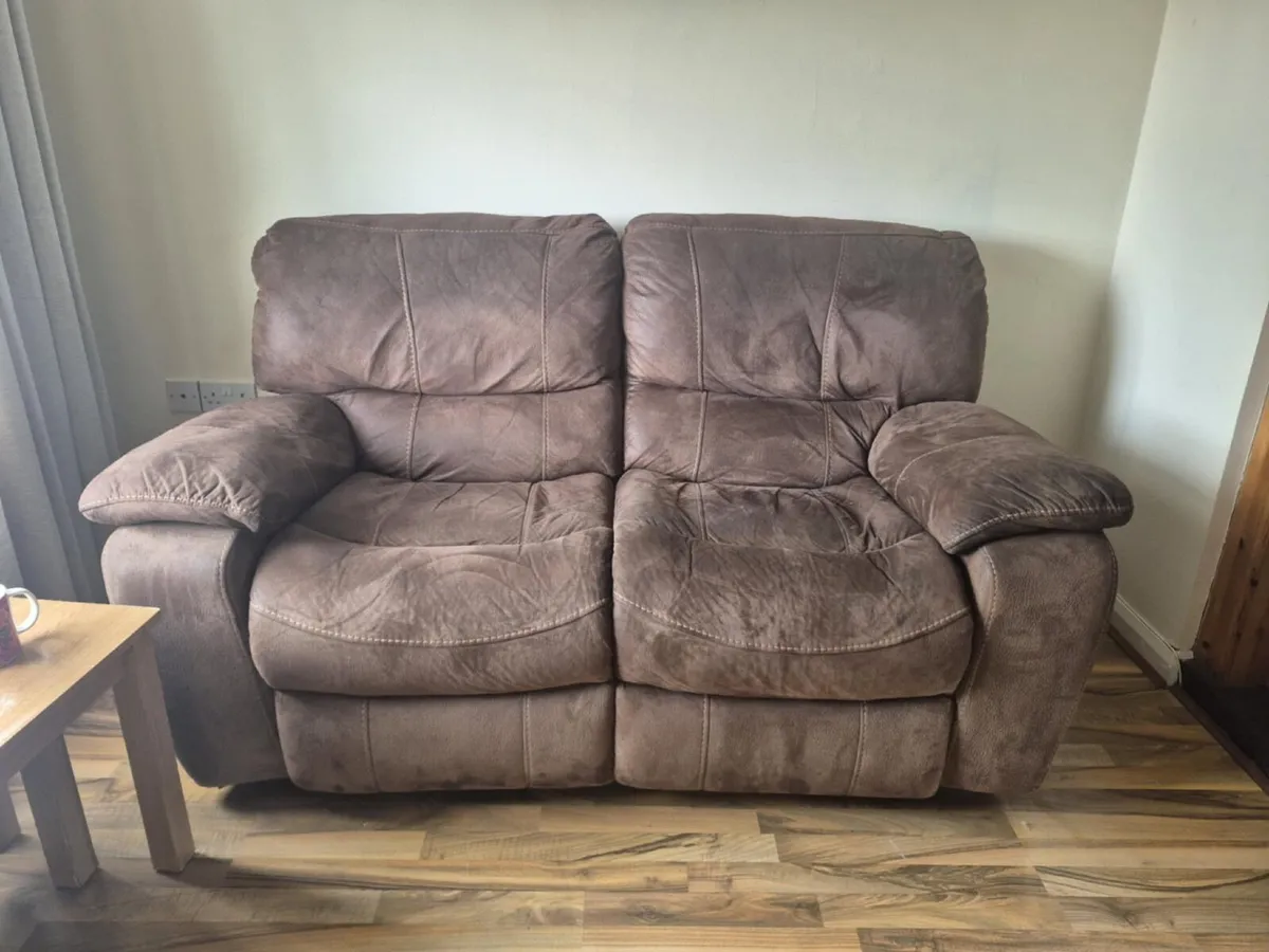 3 piece brown sofa, 3 seater, 2 seater & armchair - Image 1