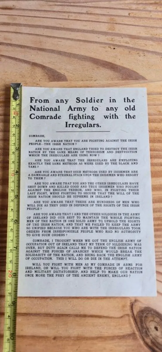 1922 Two Provisional Government Of Ireland Pro Treaty Flyers 'the Irregulars Tactics' And '1916-1922 - Image 3