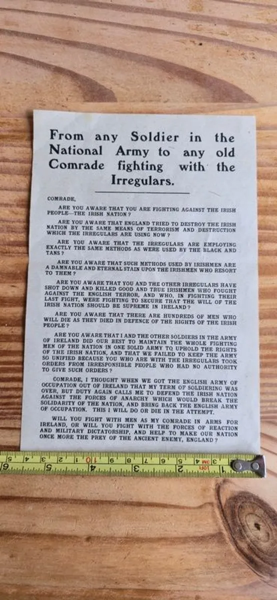 1922 Two Provisional Government Of Ireland Pro Treaty Flyers 'the Irregulars Tactics' And '1916-1922 - Image 4