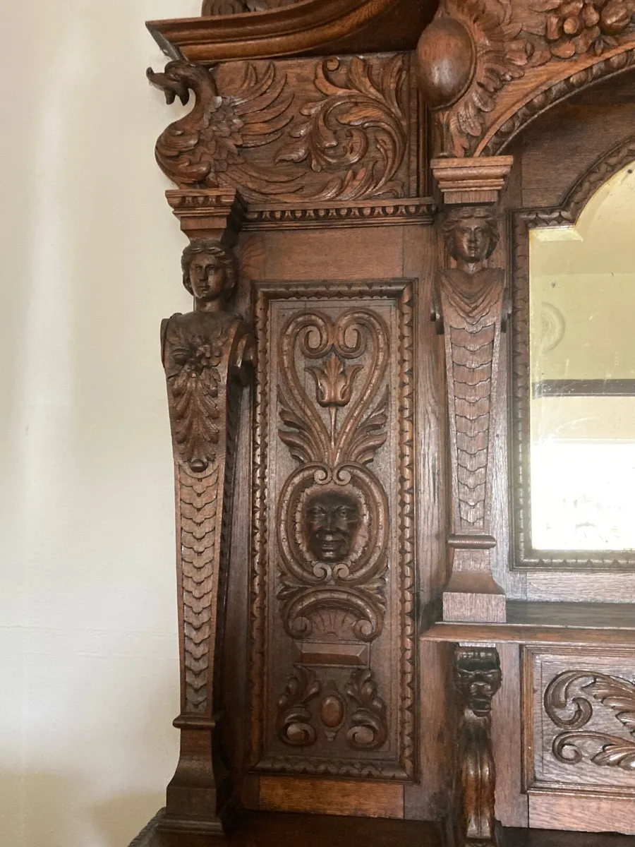Large Hand Carved Wooden Sideboard - Image 4