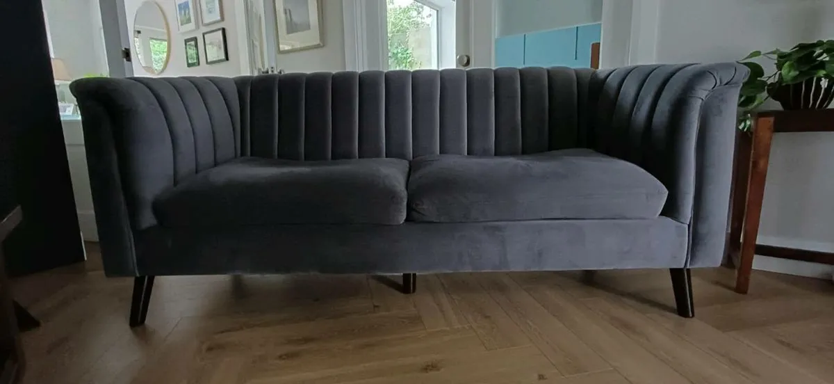 Grey velvet sofas x2 - Image 1