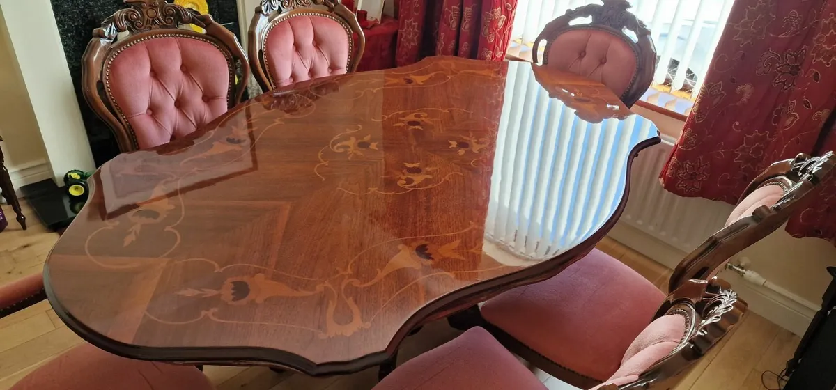 Antique Style Dining Table with 6 Chairs - Image 2