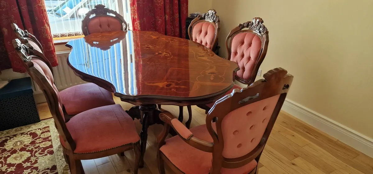 Antique Style Dining Table with 6 Chairs - Image 3