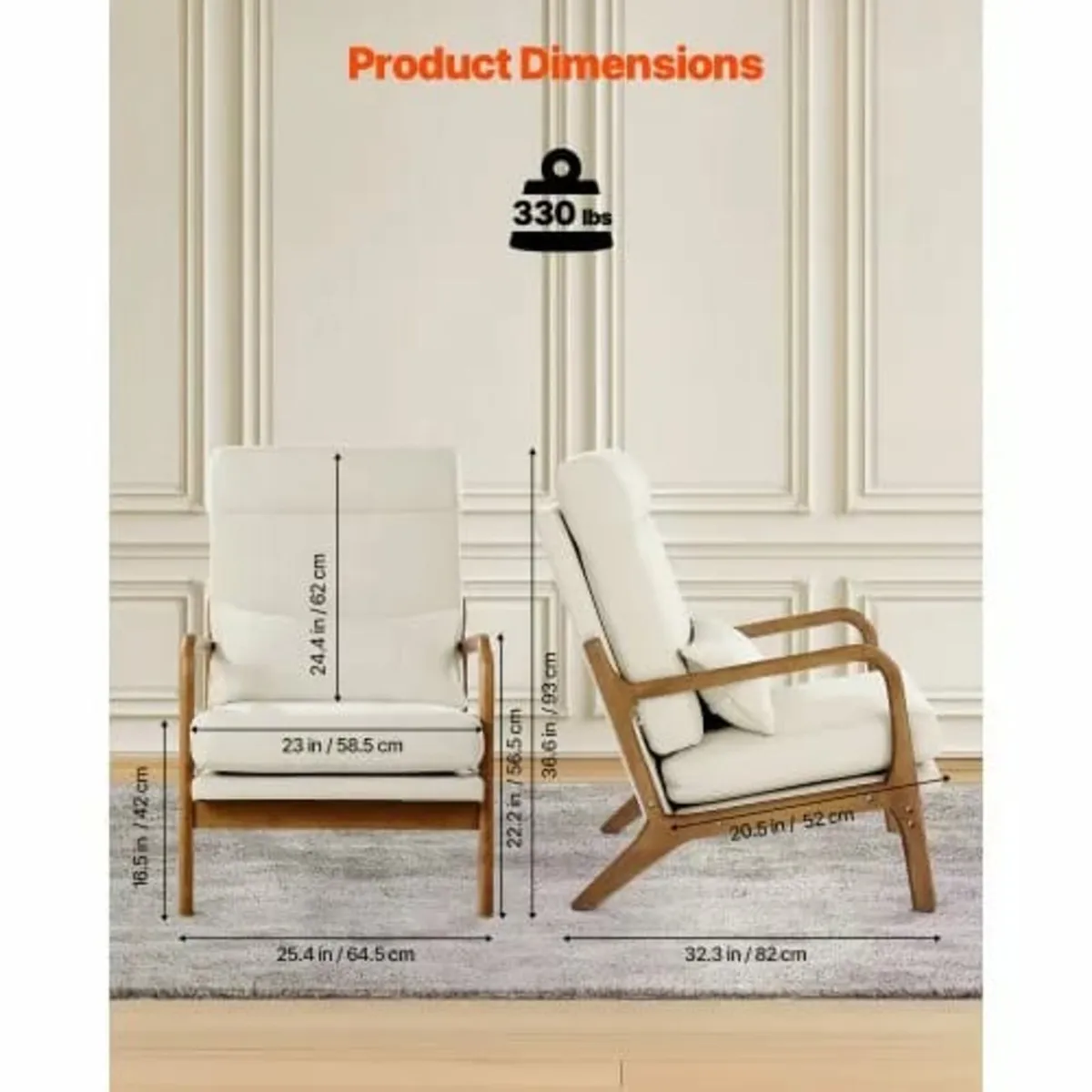 Mid-Century Modern Accent Chair Linen Fabric Armch - Image 3