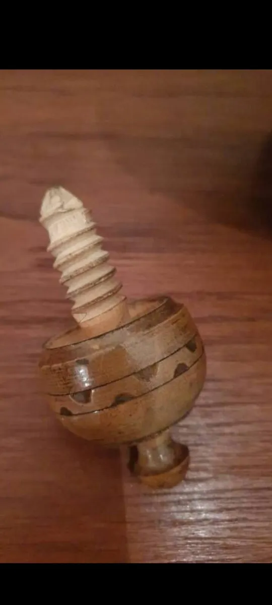 antique wine flask carved wood - Image 2