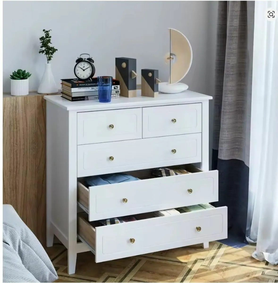White Chest of Drawers Bedroom Dresser with 5 Draw - Image 1