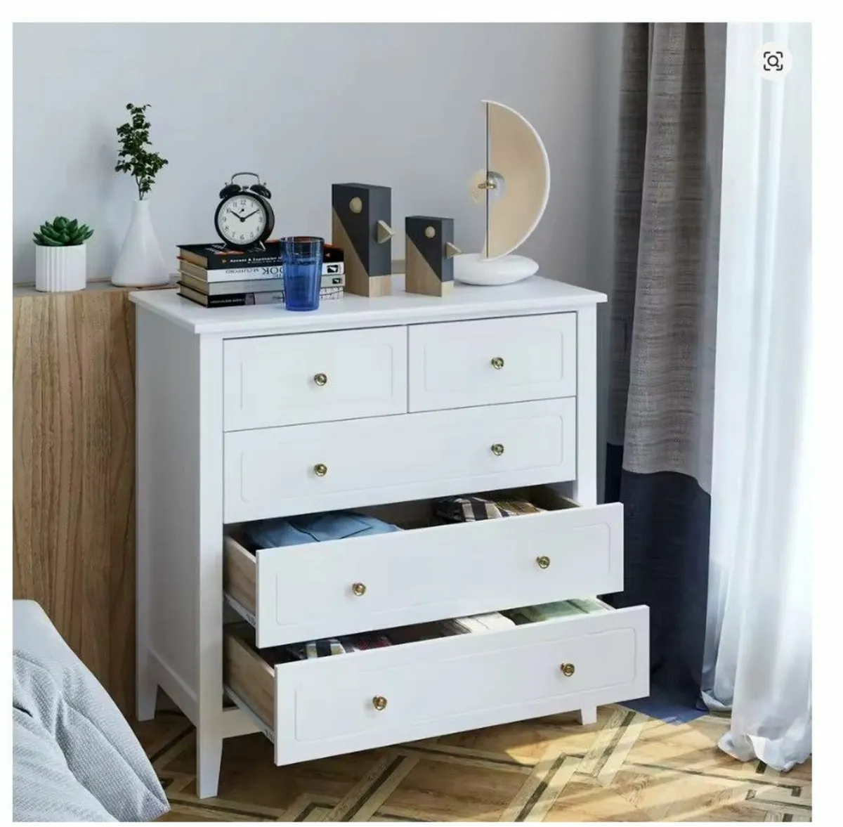 White Chest of Drawers Bedroom Dresser with 5 Draw - Image 3
