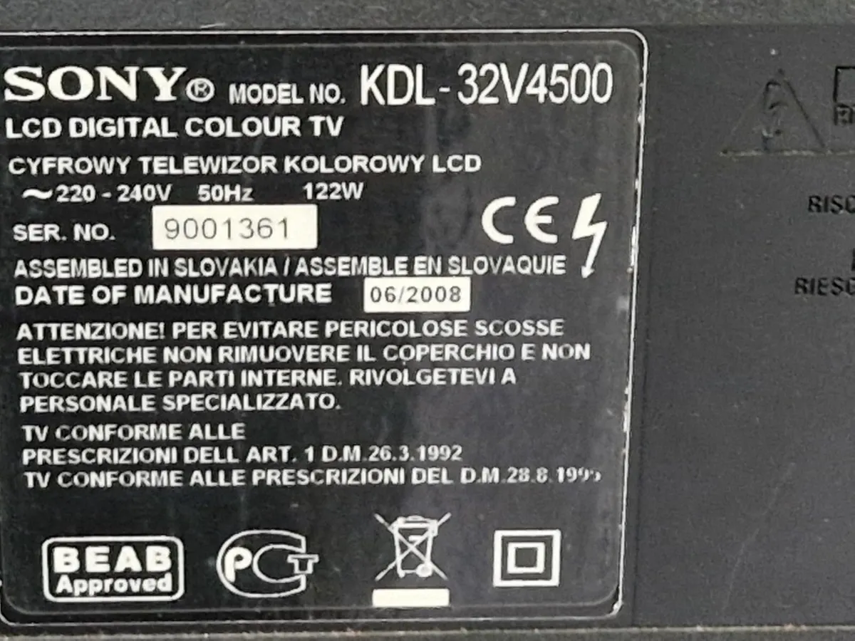 Sony 32 inch TV, Model KDL-32V4500, Saorview - Image 4