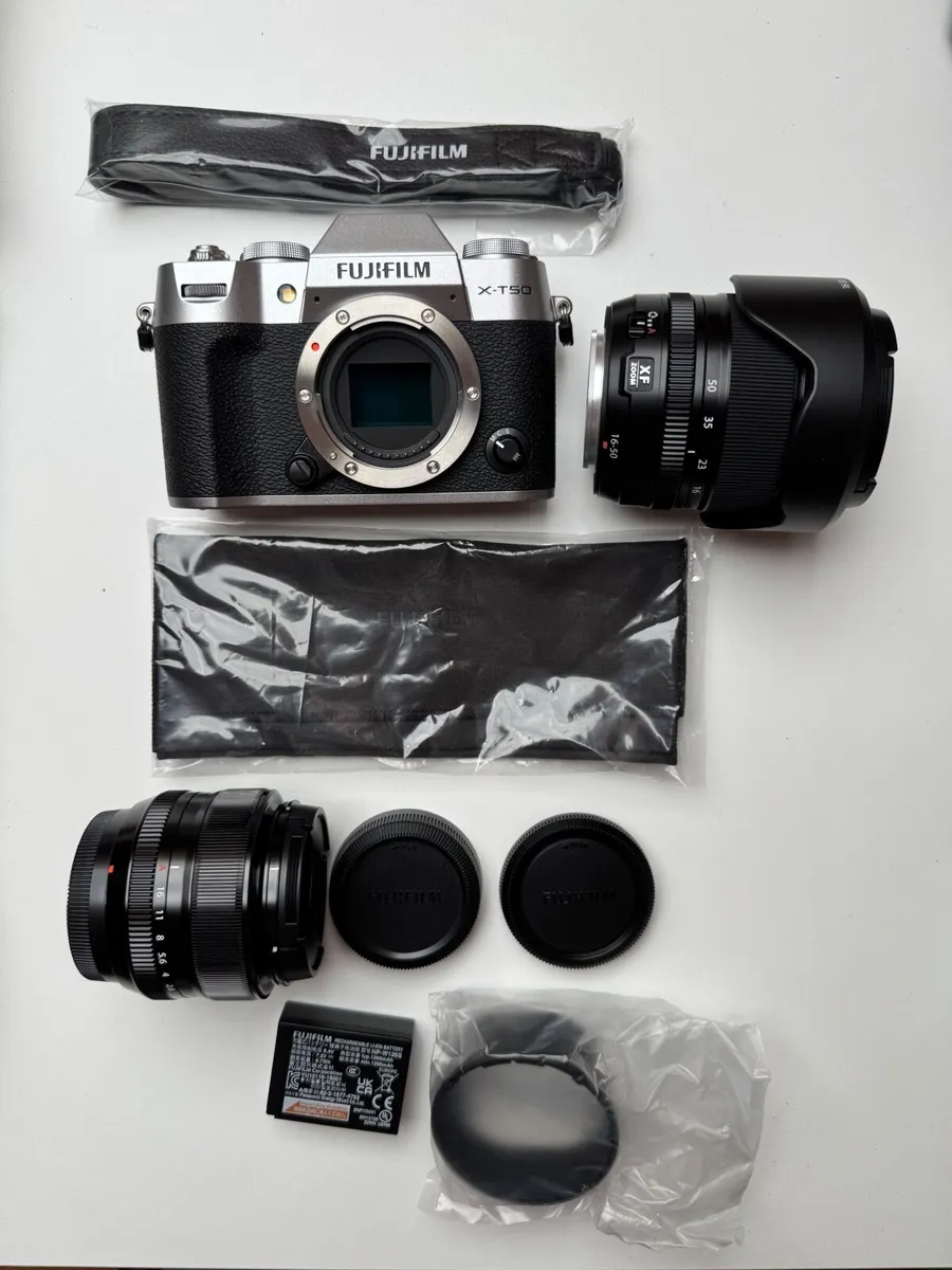 Fujifilm X-T50 camera with two lenses - Image 1