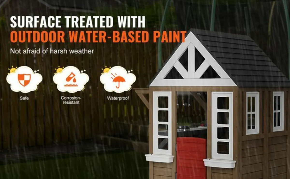 Outdoor Wooden Playhouse Kids Garden Cottage with - Image 4