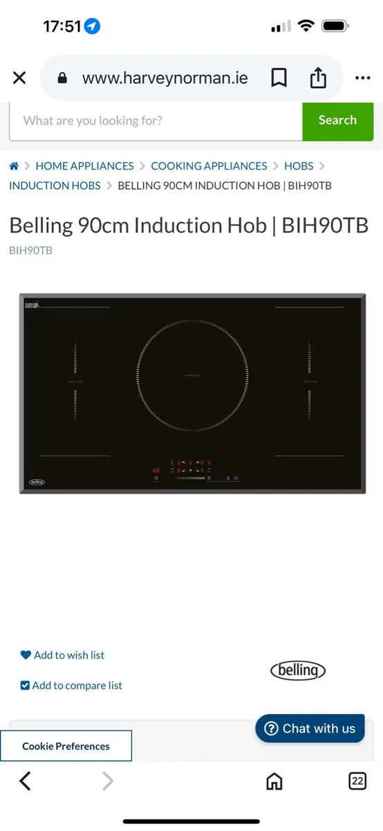 Belling 90cm Induction Hob | BIH90TB - Image 1