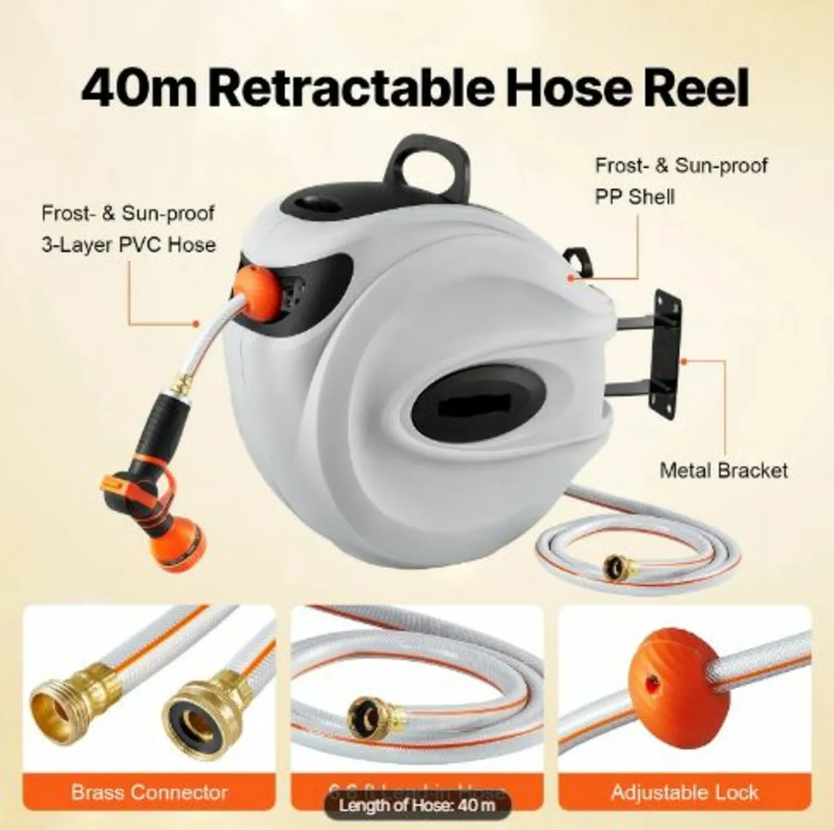 Retractable Garden Hose Reel 1/2 Inch x 131.23 ft - Image 2