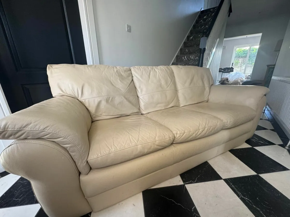 3 Seater Cream leather sofa