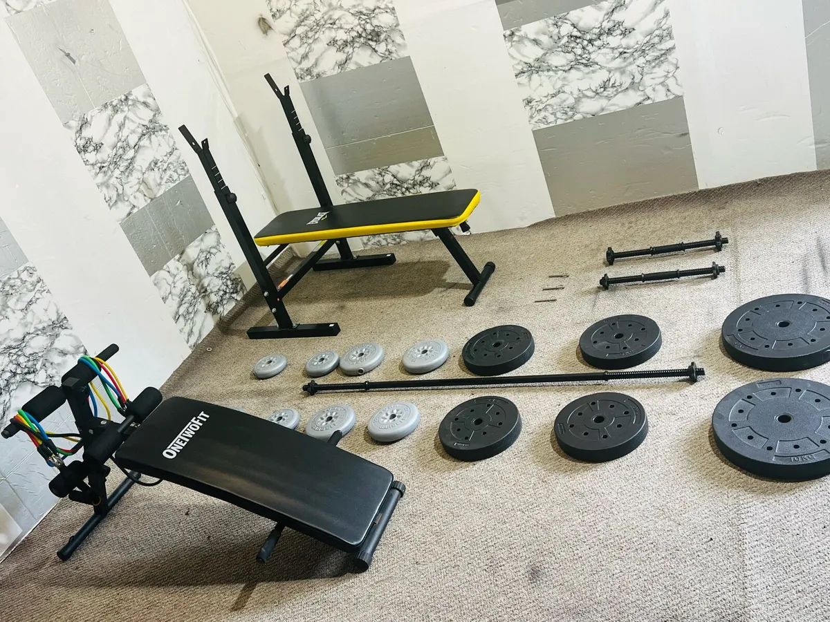 2 Bench’s 55 KG weights barbell dumbbells, - Image 2