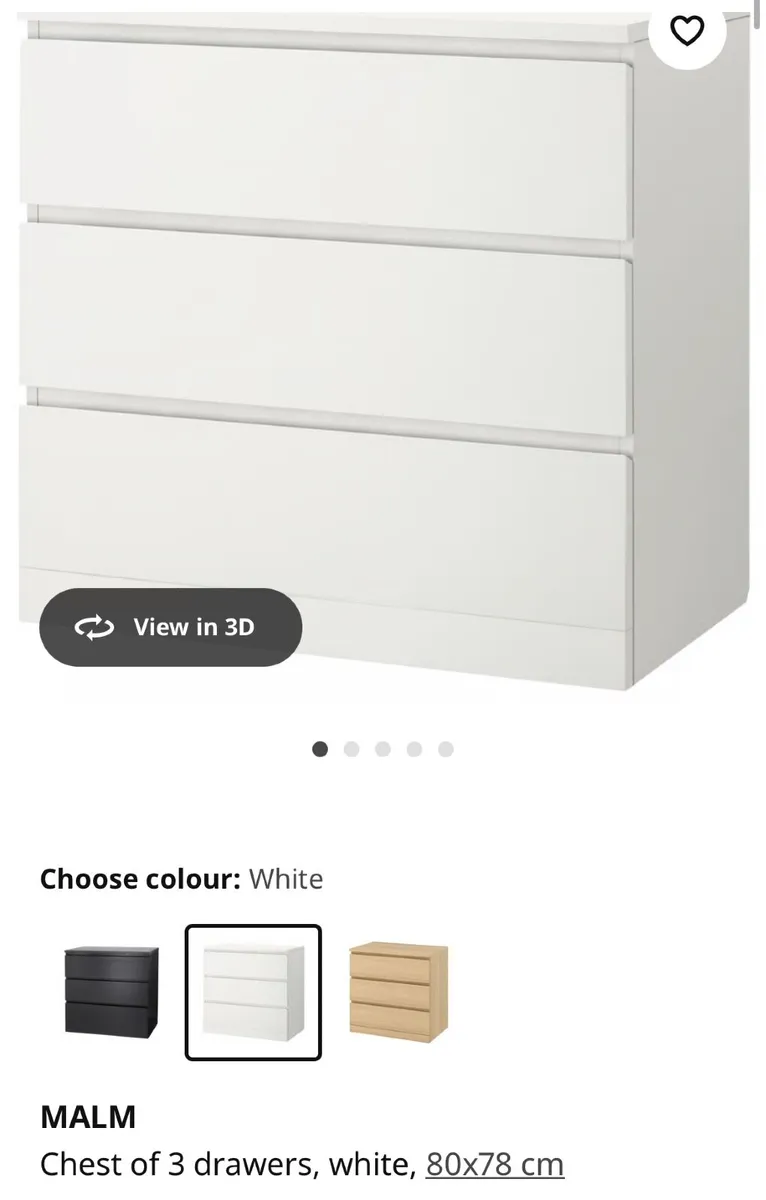 Ikea malm 3 drawer chest of drawers - Image 1