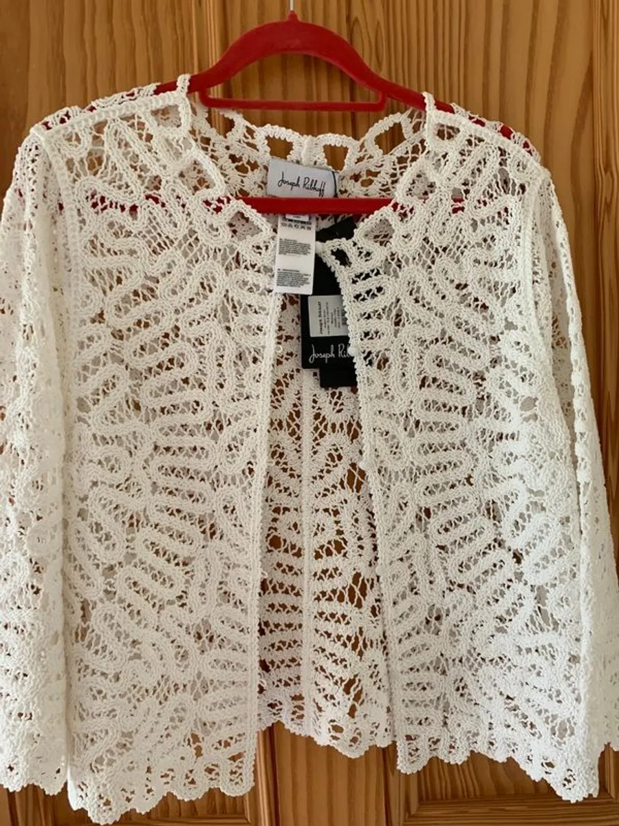 Joseph Ribkoff white/vanilla crochet coverall /jacket - Image 1