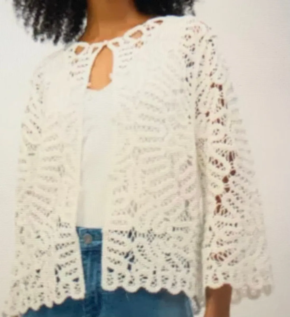 Joseph Ribkoff white/vanilla crochet coverall /jacket - Image 3