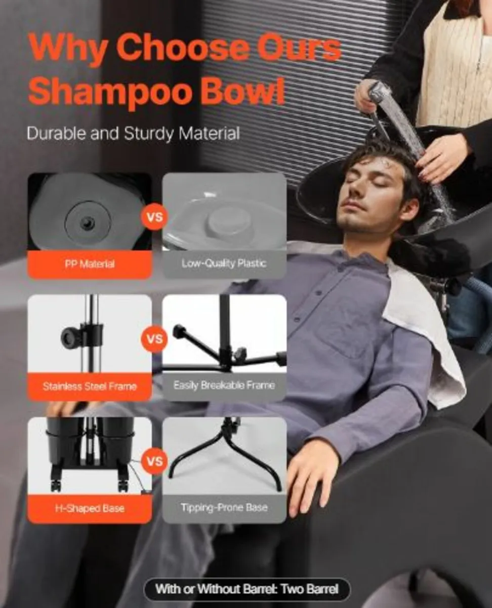 Portable Shampoo Bowl with Drain Hose 2 Buckets - Image 2