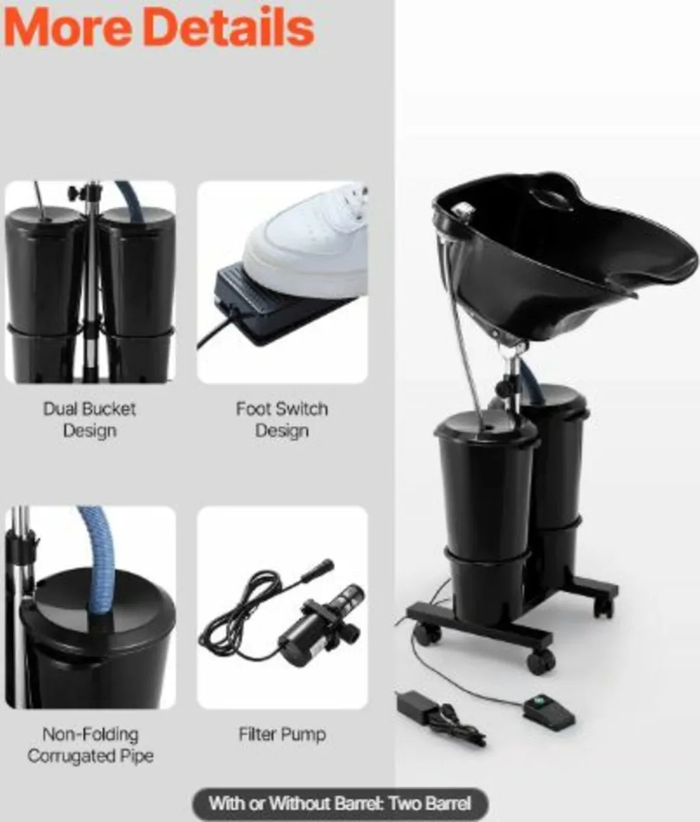 Portable Shampoo Bowl with Drain Hose 2 Buckets - Image 4