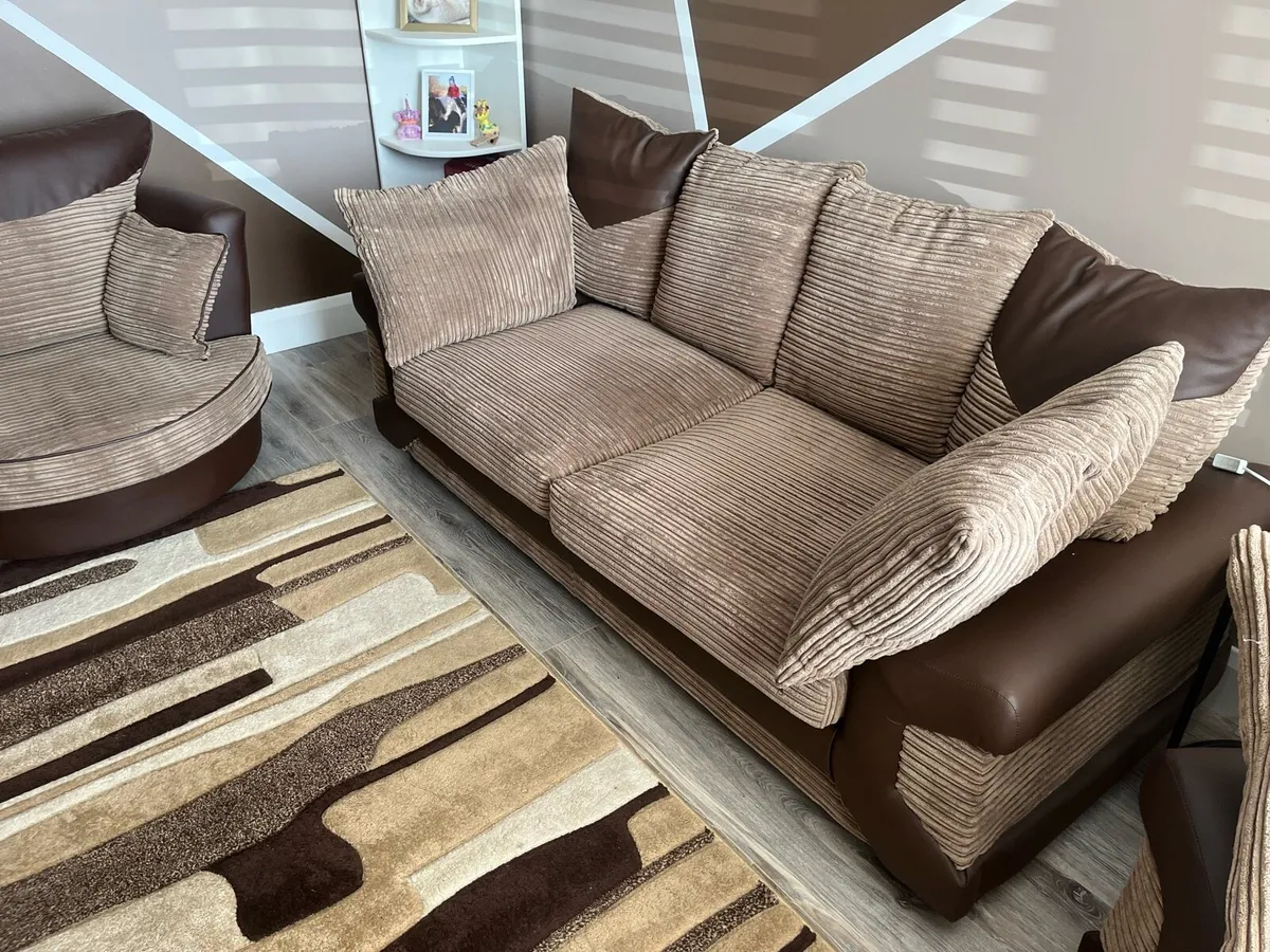 3 seater sofa, swivel chair and armchair - Image 2