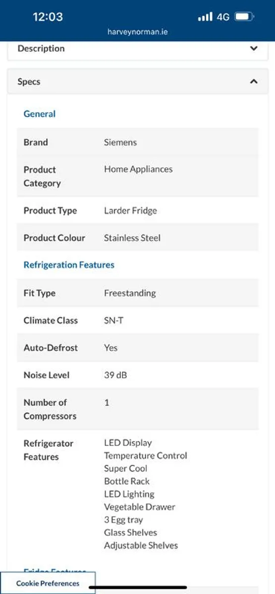 Siemens Larder Fridge - Image 2