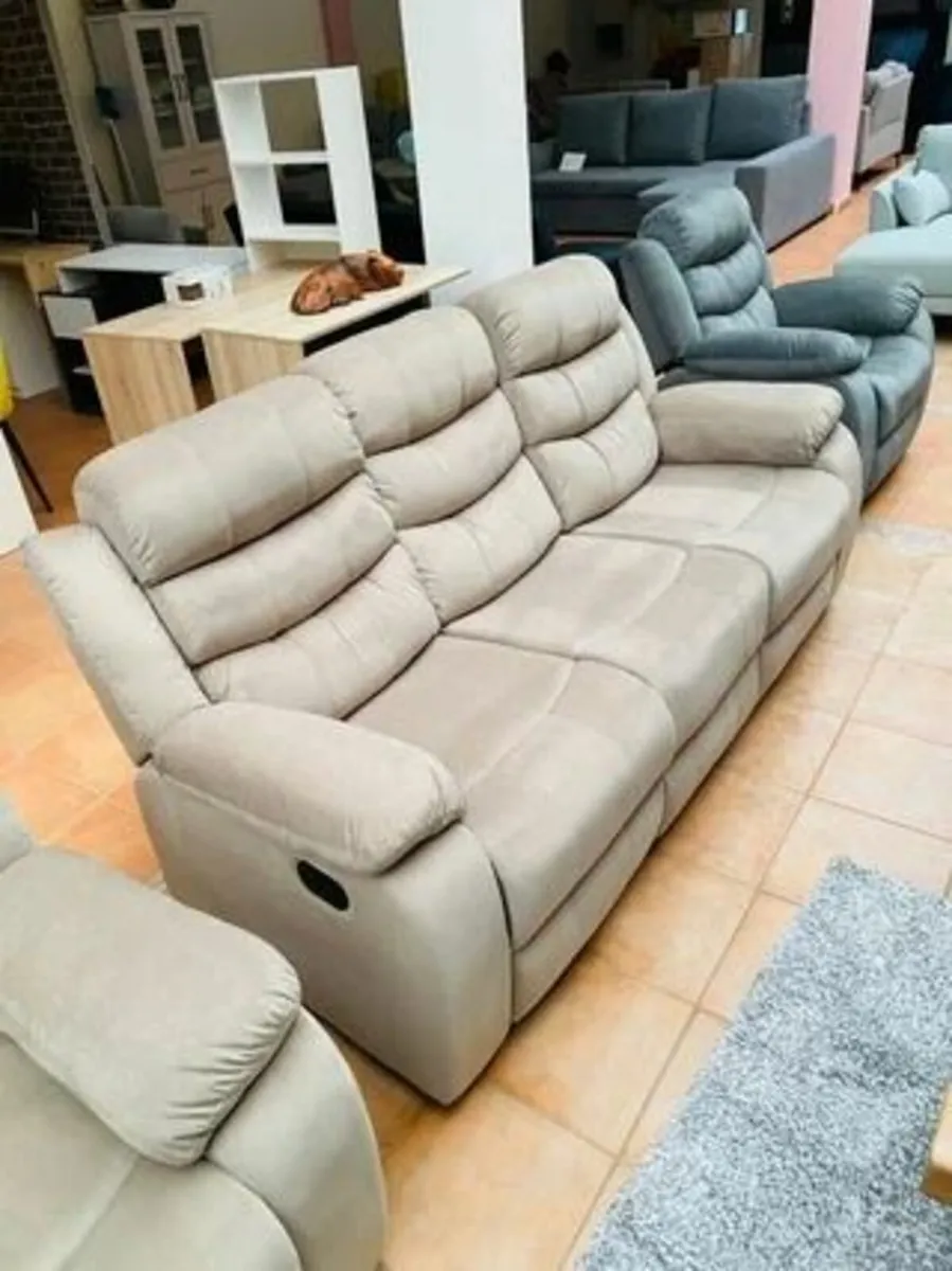 3 Seater Fabric Recliner Sofa – Brown - Image 1