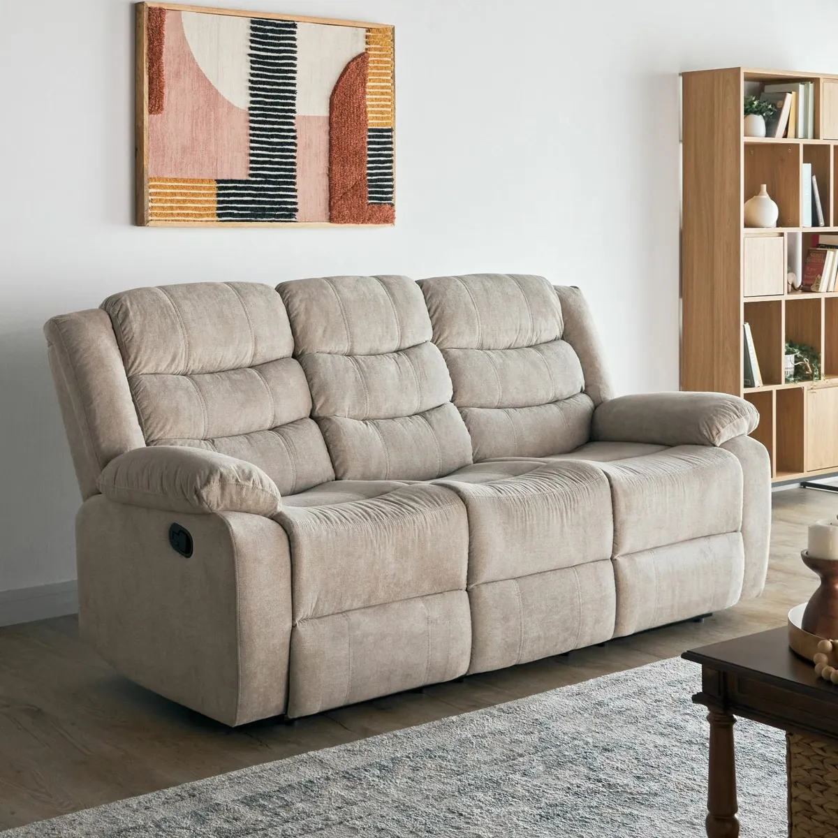 3 Seater Fabric Recliner Sofa – Brown - Image 1