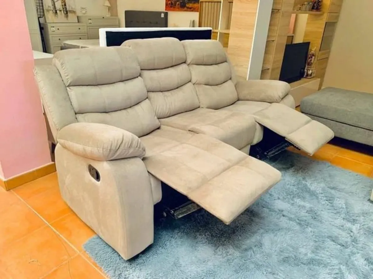 3 Seater Fabric Recliner Sofa – Brown - Image 1