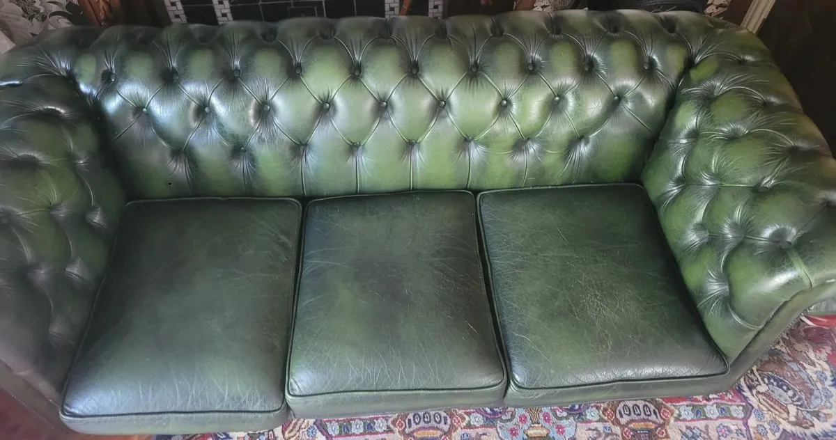 Green Leather Chesterfield Sofa - Image 2