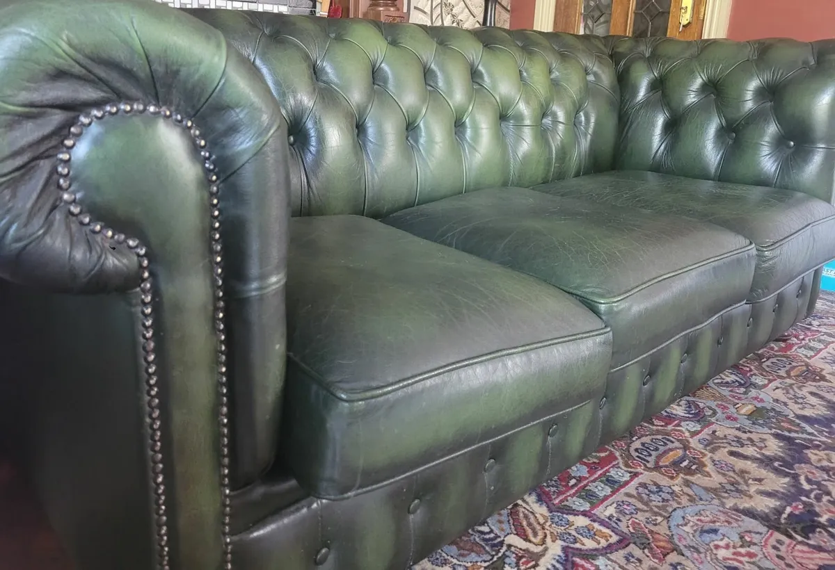 Green Leather Chesterfield Sofa - Image 4
