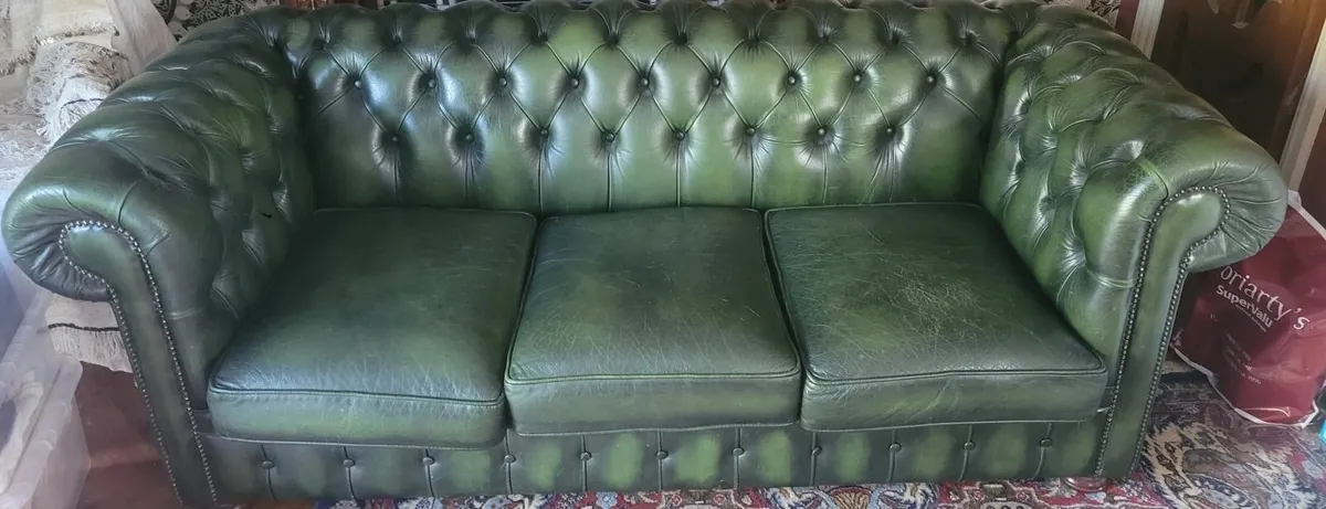 Green Leather Chesterfield Sofa - Image 1