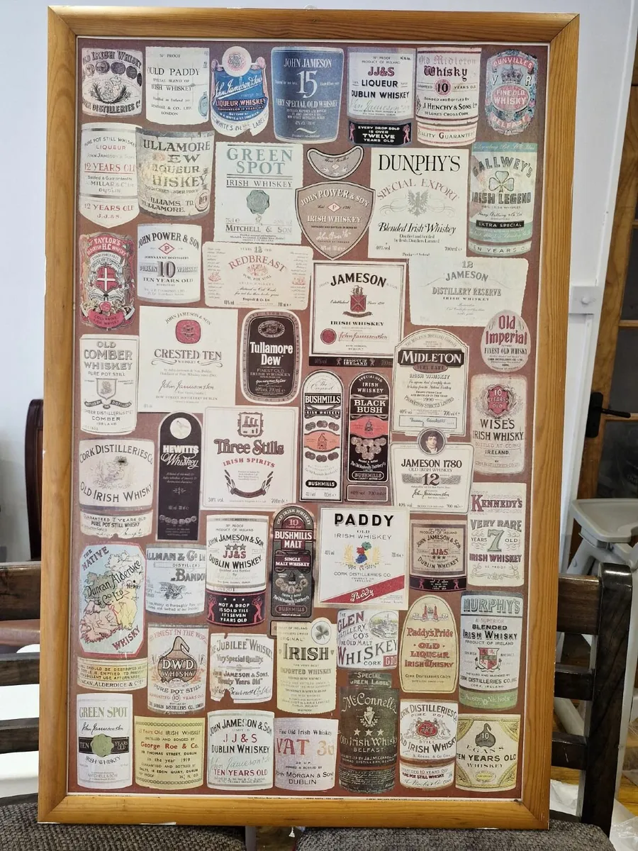 Framed Vintage Irish Whiskey Label Collage