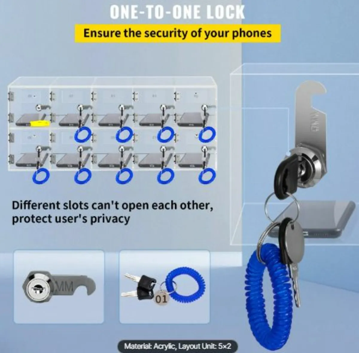 Cell Phone Storage Locker,10Slots Acrylic Material - Image 3