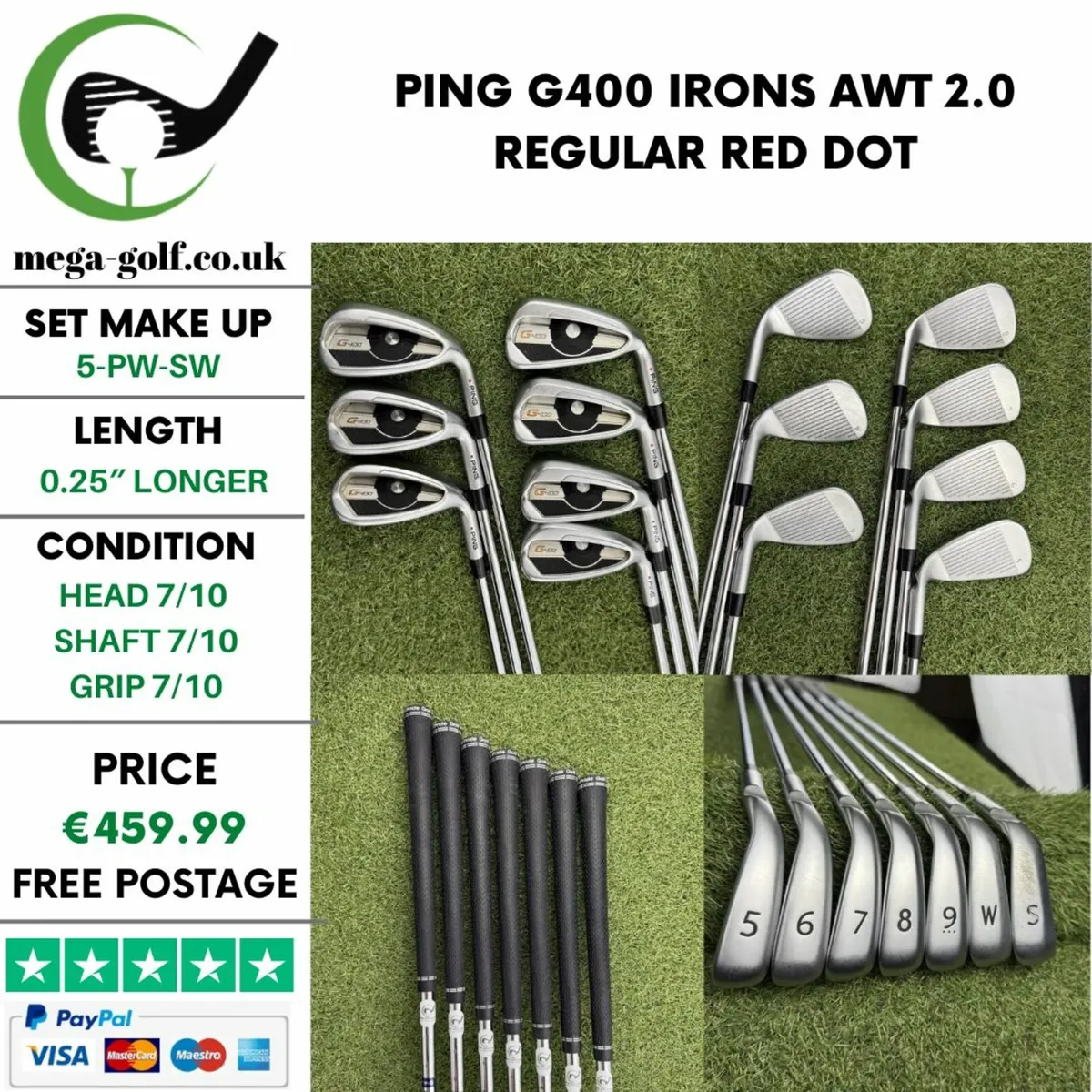 PING G400 IRONS / 5-PW-SW / AWT 2.0 REGULAR - Image 1