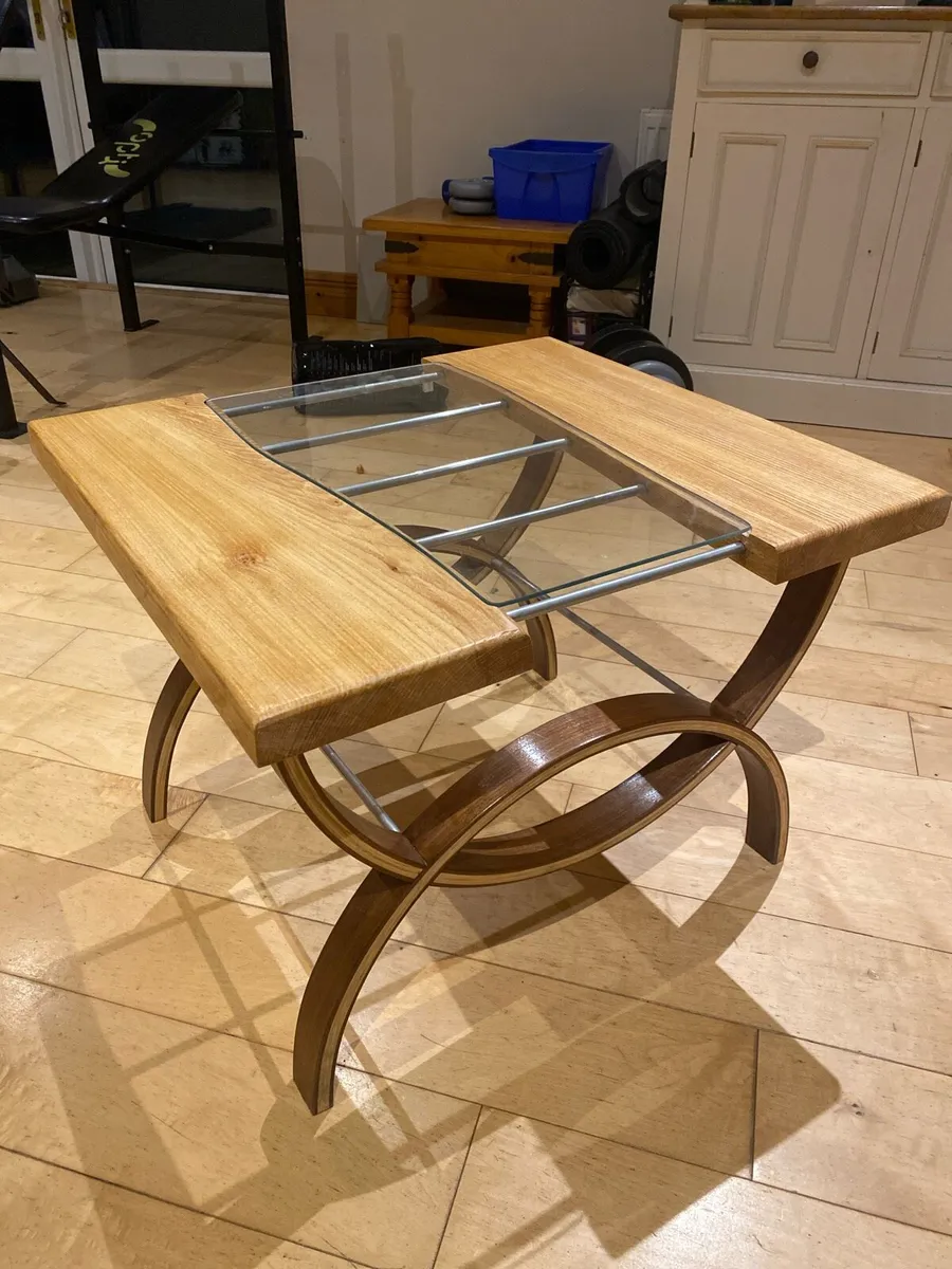 Handmade coffee table with glass centre - Image 1