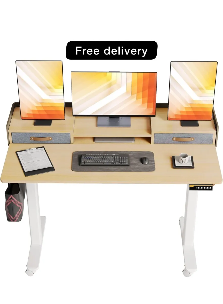 Electric Standing Desk with Drawers, 120x60cm - Image 1