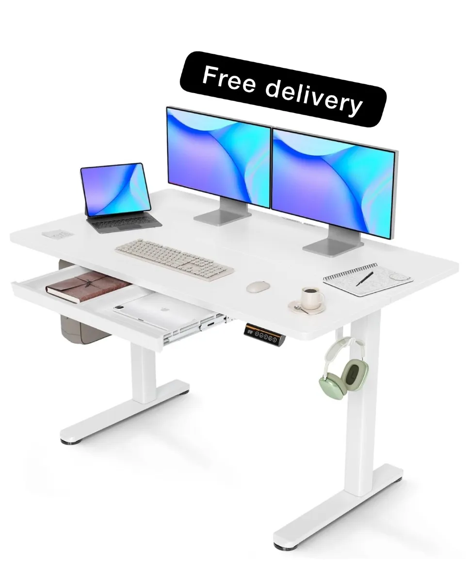Electric Standing Desk with Drawer 120 x 60 cm - Image 1