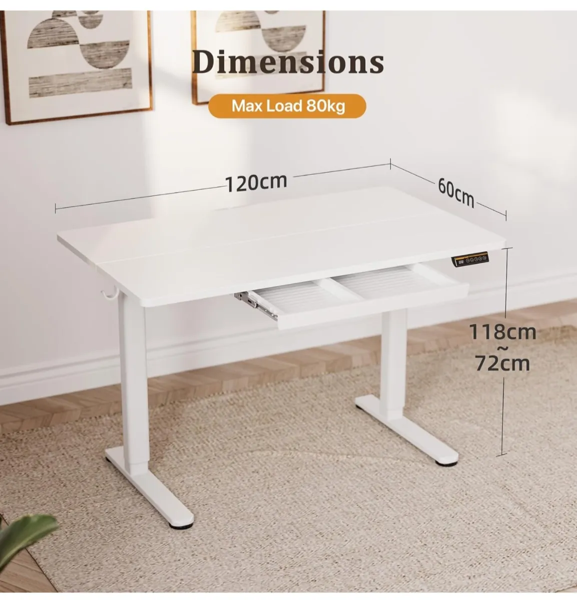 Electric Standing Desk with Drawer 120 x 60 cm - Image 4