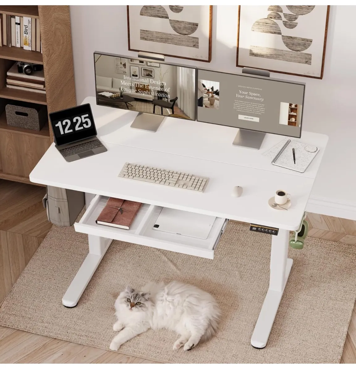 Electric Standing Desk with Drawer 120 x 60 cm - Image 1