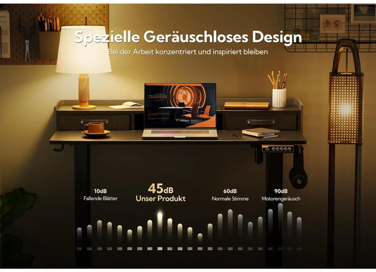 Electric Standing Desk with Drawers, 120x60cm - Image 3